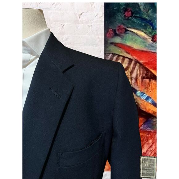 Christian Dior Monsieur 48L Navy Blue Blazer Sport Coat Jacket Patch Pockets - Picture 5 of 16